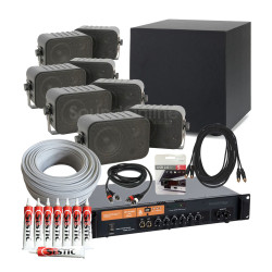Restaurant / Pub Bluetooth Sound System Kit with 8 x Black Wall Mount Speakers with Subwoofer
