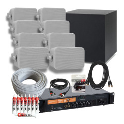 Restaurant / Pub Bluetooth Sound System Kit with 8 x White Wall Mount Speakers with Subwoofer