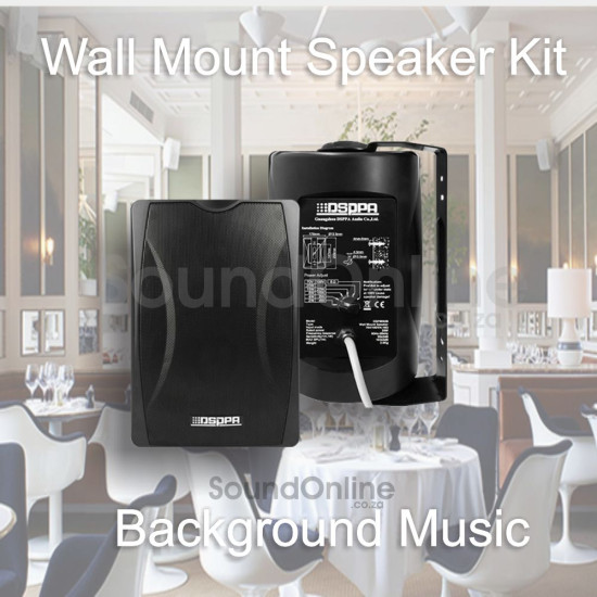Restaurant Wall Mount DSPPA 6 Speaker Complete Sound Installation Kit - Black