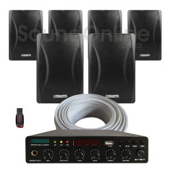 Restaurant Wall Mount DSPPA 6 Speaker Complete Sound Installation Kit - Black