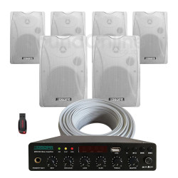 Restaurant Wall Mount DSPPA 6 Speaker Complete Sound Installation Kit - White