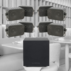 Restaurant / Pub Bluetooth Sound System Kit with 8 x Black Wall Mount Speakers with Subwoofer