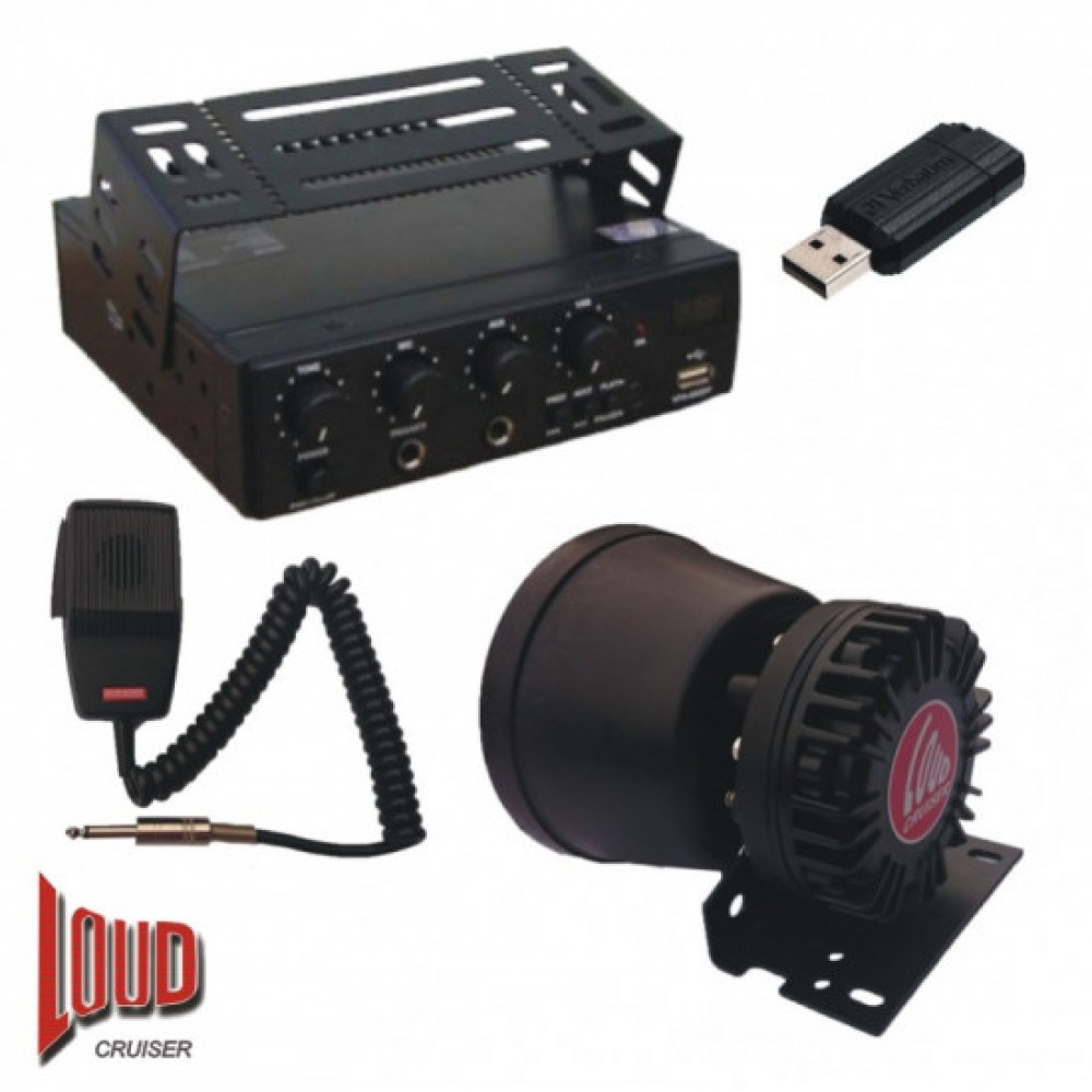 LOUDCRUISER ENGINE COMPARTMENT MOUNTED VEHICLE PA SYSTEM KIT